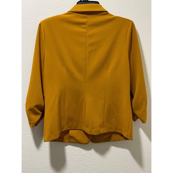 NYCC Womens Medium Mustard Yellow Blazer One Button Ruched 3/4 Sleeve Jacket - Picture 12 of 15